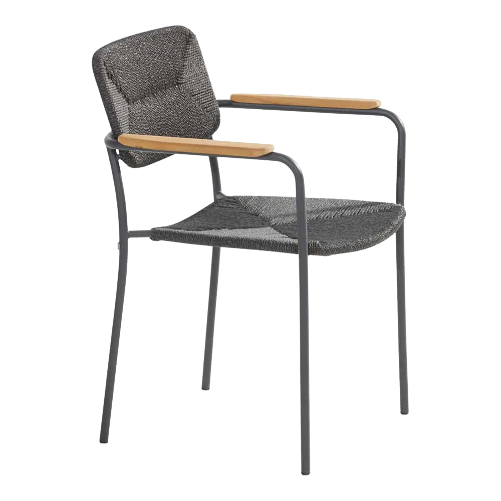Bora Dining Stoel Met Teak Armleuning - Antraciet 4 Bora Dining Stoel Met Teak Armleuning - Antraciet - Afbeelding 2