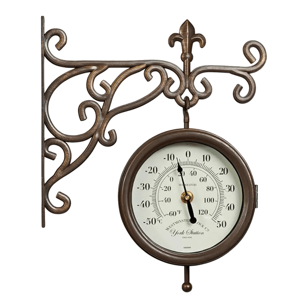 Buitenklok York - Klok Met Thermometer - 25x28.5cm - Brons/Wit 3 Buitenklok York - Klok Met Thermometer - 25x28.5cm - Brons/Wit
