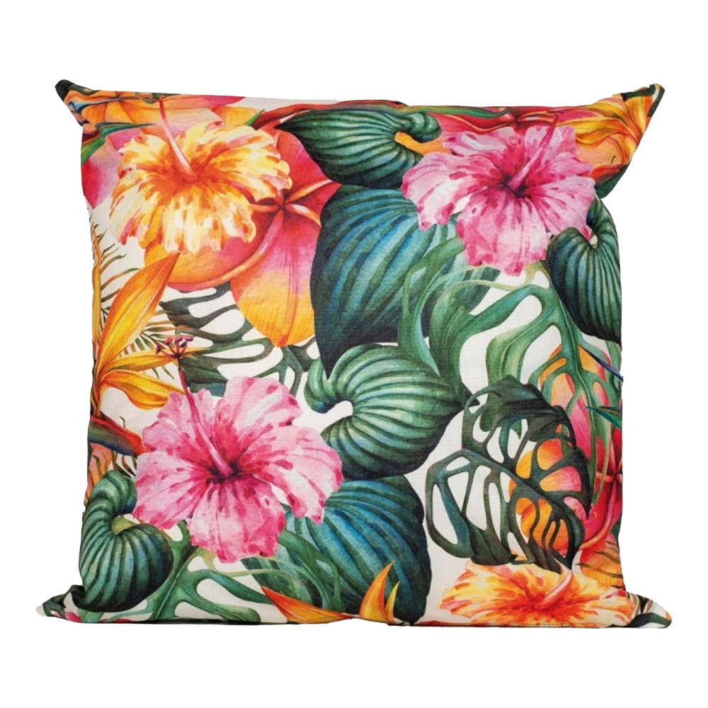 Buitenkussen Bloem Roze/oranje 60x60cm - Tuinkussen 3 Buitenkussen Bloem Roze/oranje 60x60cm - Tuinkussen