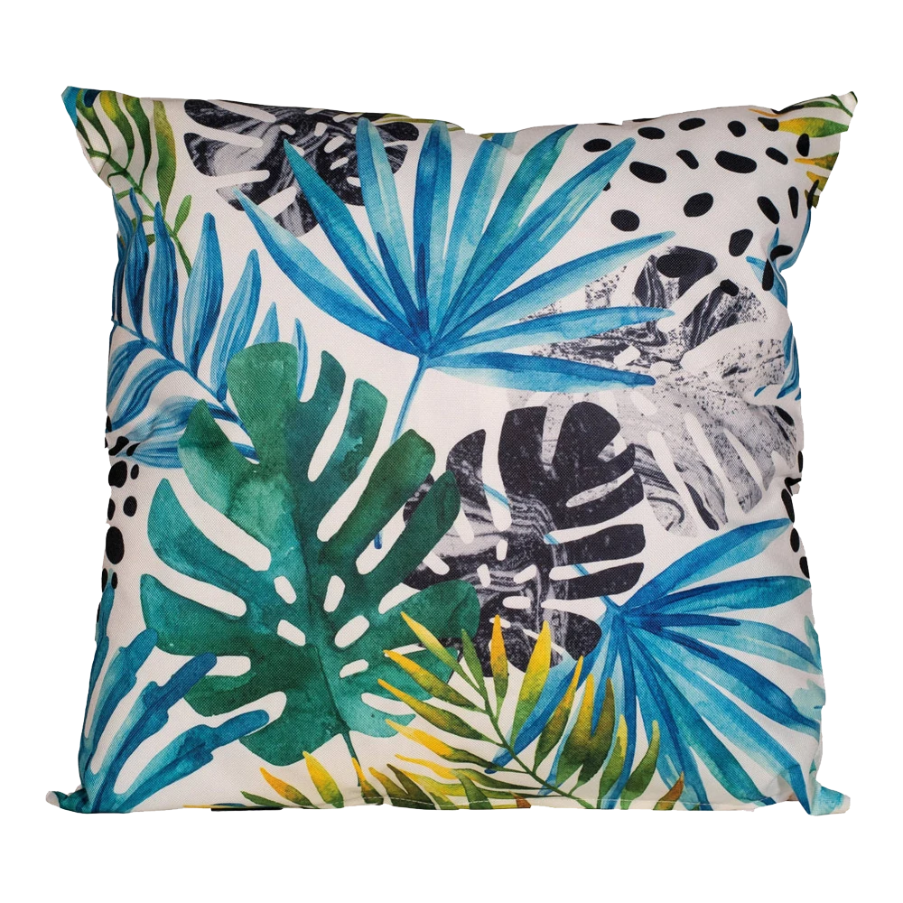 Buitenkussen Palmblad Blauw 45x45cm - Tuinkussen 3 Buitenkussen Palmblad Blauw 45x45cm - Tuinkussen