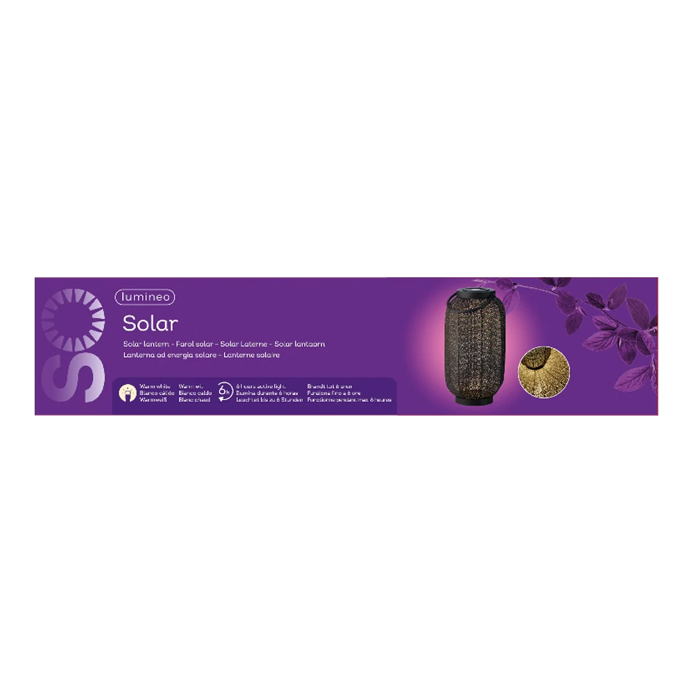Lumineo Solar Lantaarn - LED - D20 X H36cm - Zwart/Goud